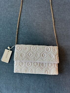 White Beaded Chain-Strap Clutch